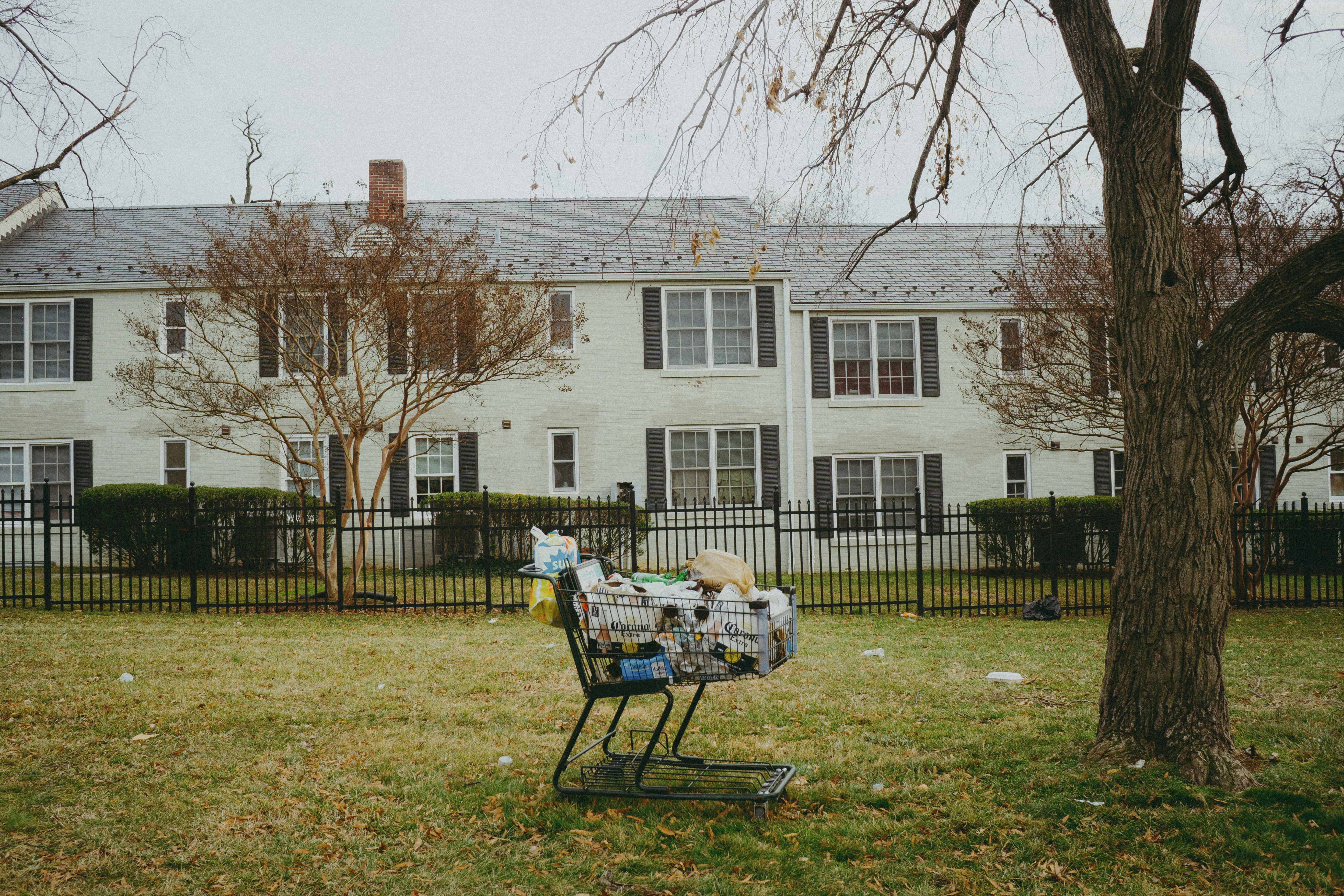 Trolley left on a lawn