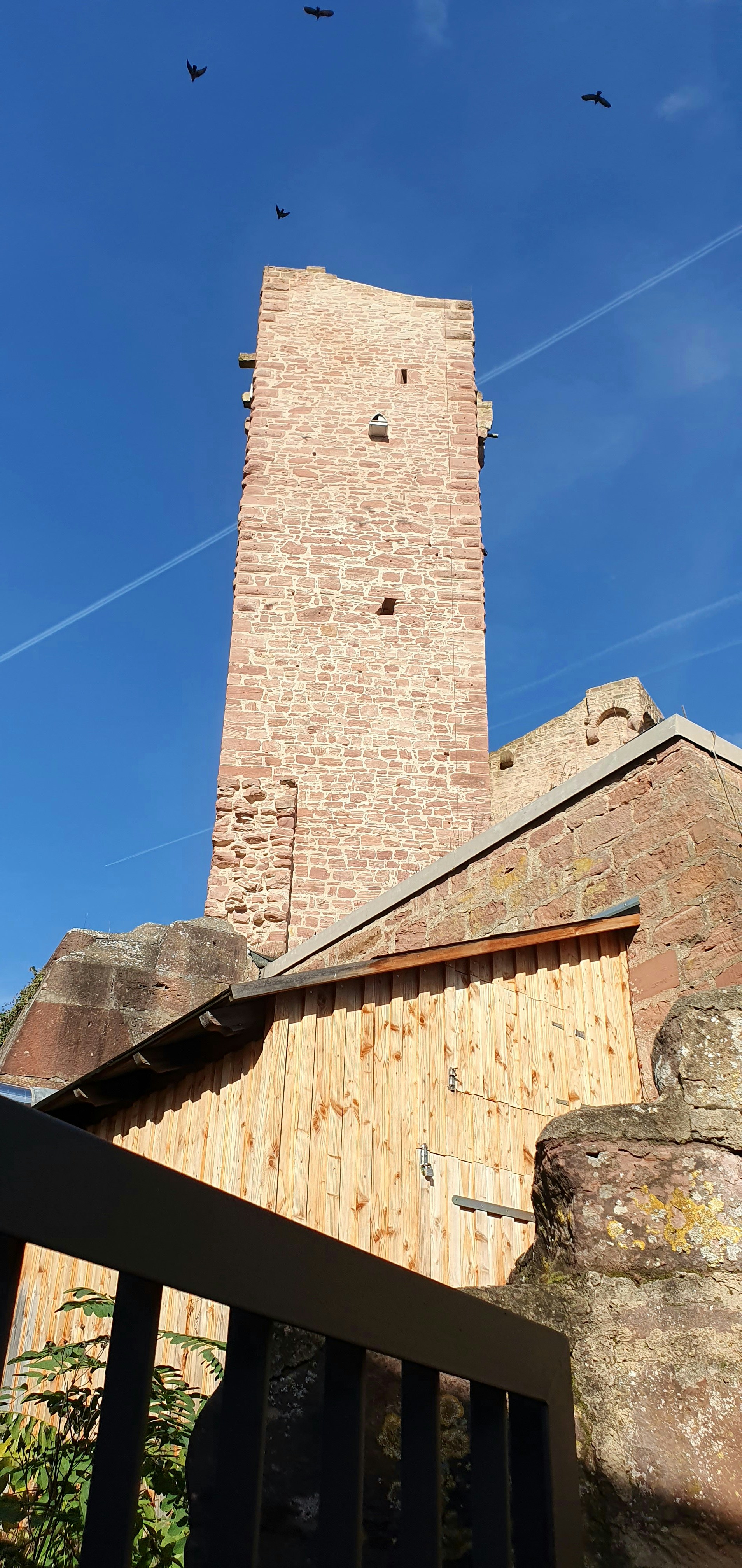 Schöner Burgturm in der Burgruine Henneburg