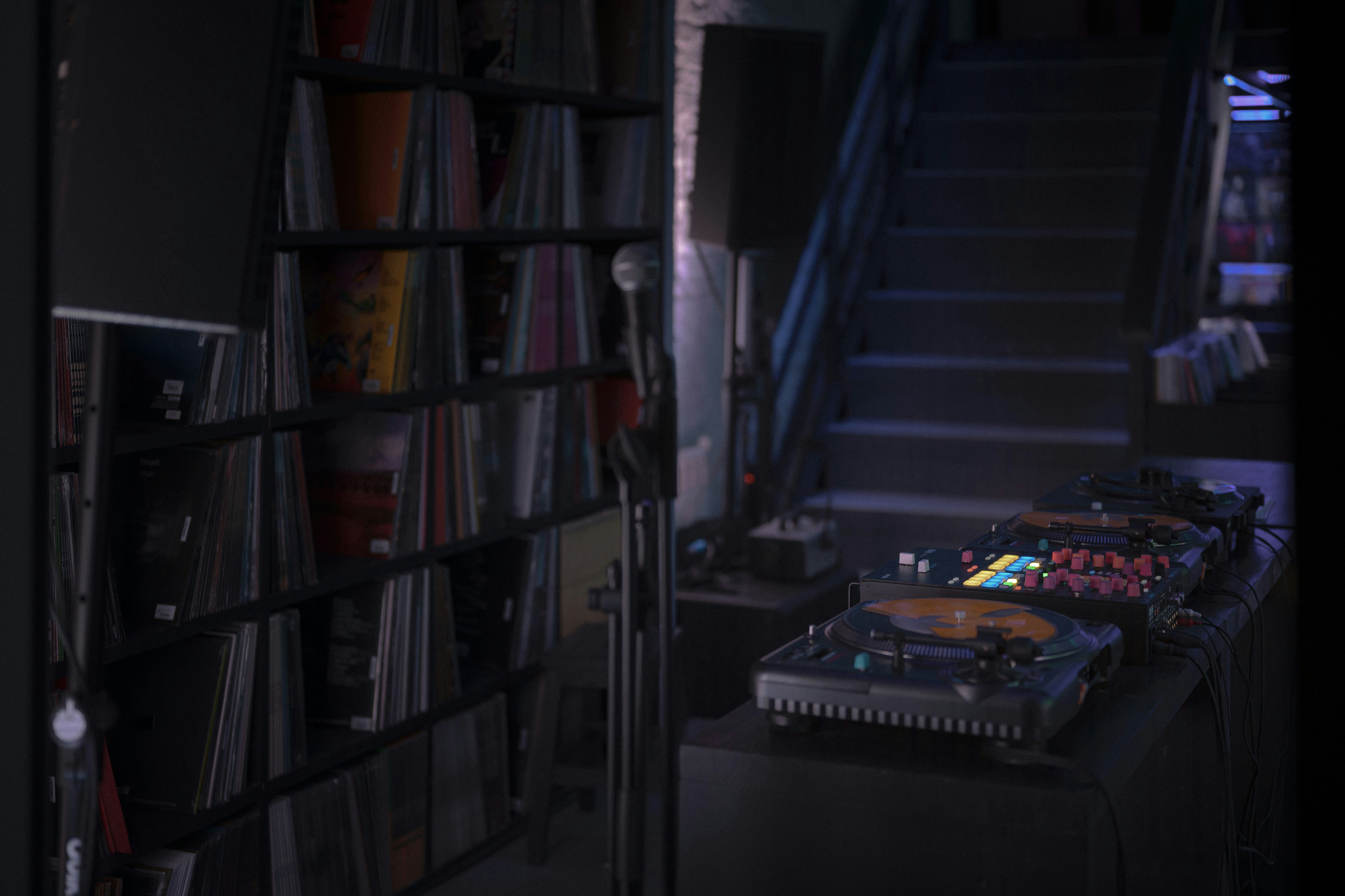 Record store with vinyl records