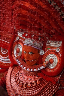 A close up of a person wearing a costume