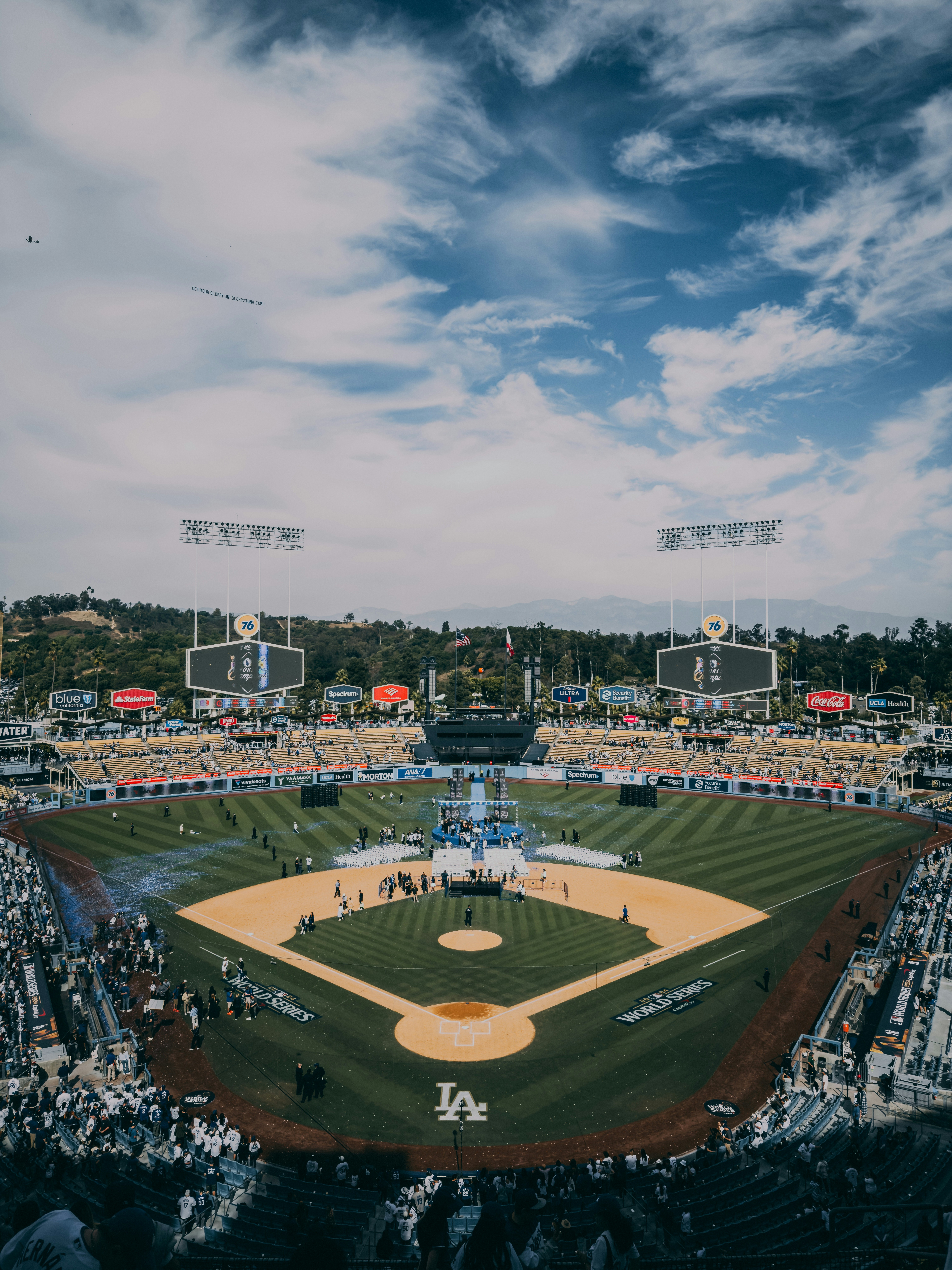 A baseball stadium filled with lots of people