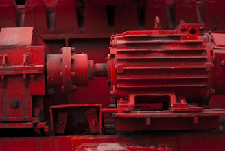 A close up of a large red machine