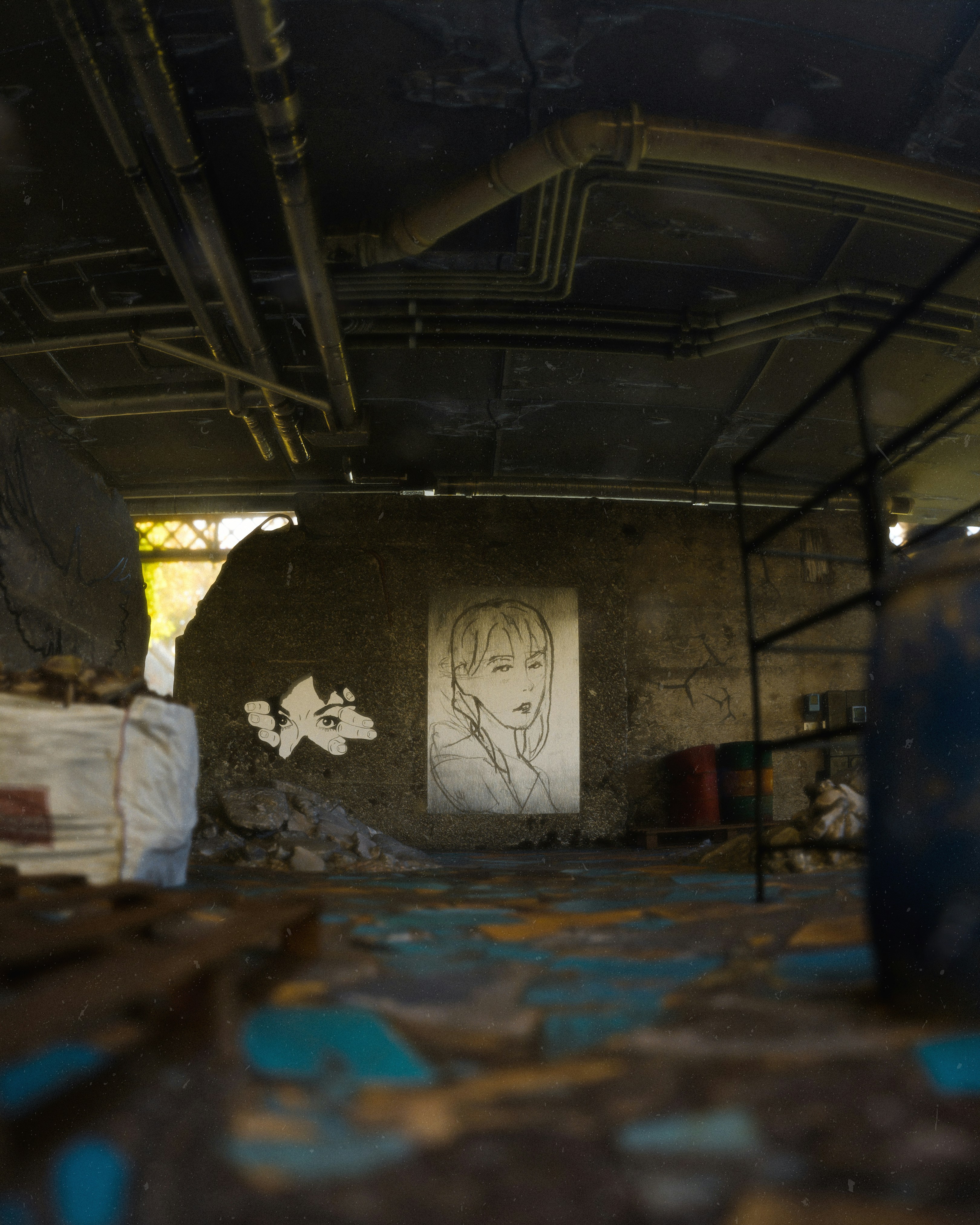 Sebuah ruangan dengan grafiti di dinding