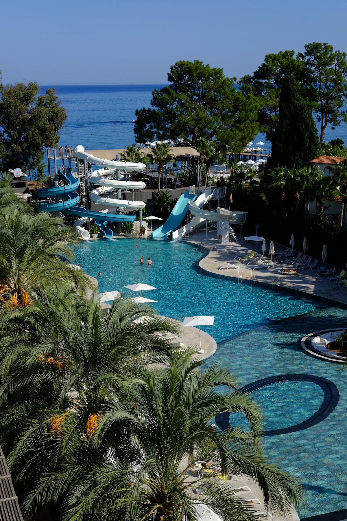 Resort swimming pool with a waterslide