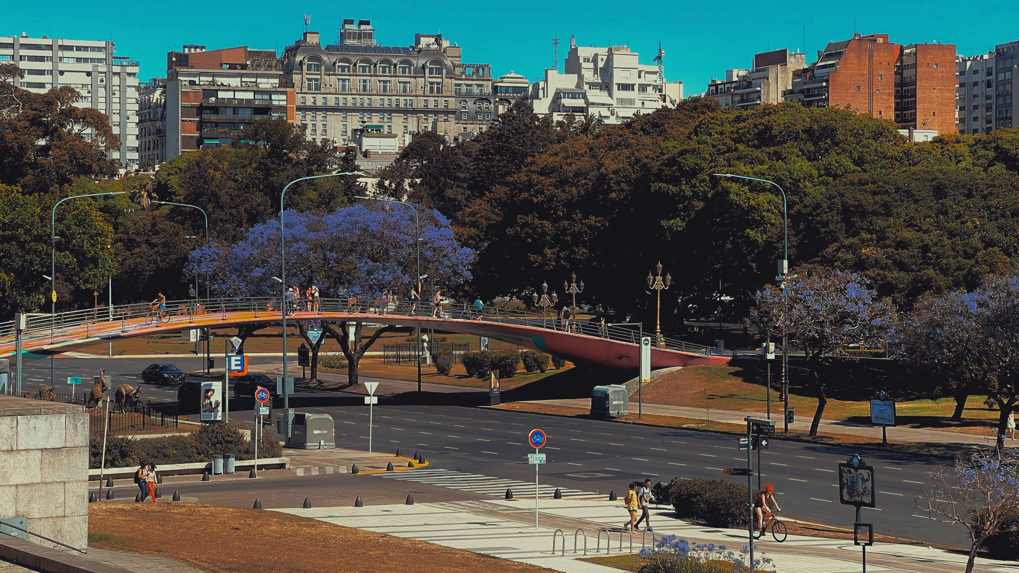 A view of a bridge over a river in a city