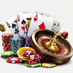 A pile of casino chips and playing cards