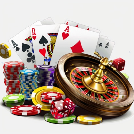 A pile of casino chips and playing cards