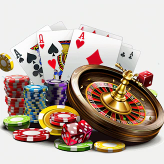 A pile of casino chips and playing cards