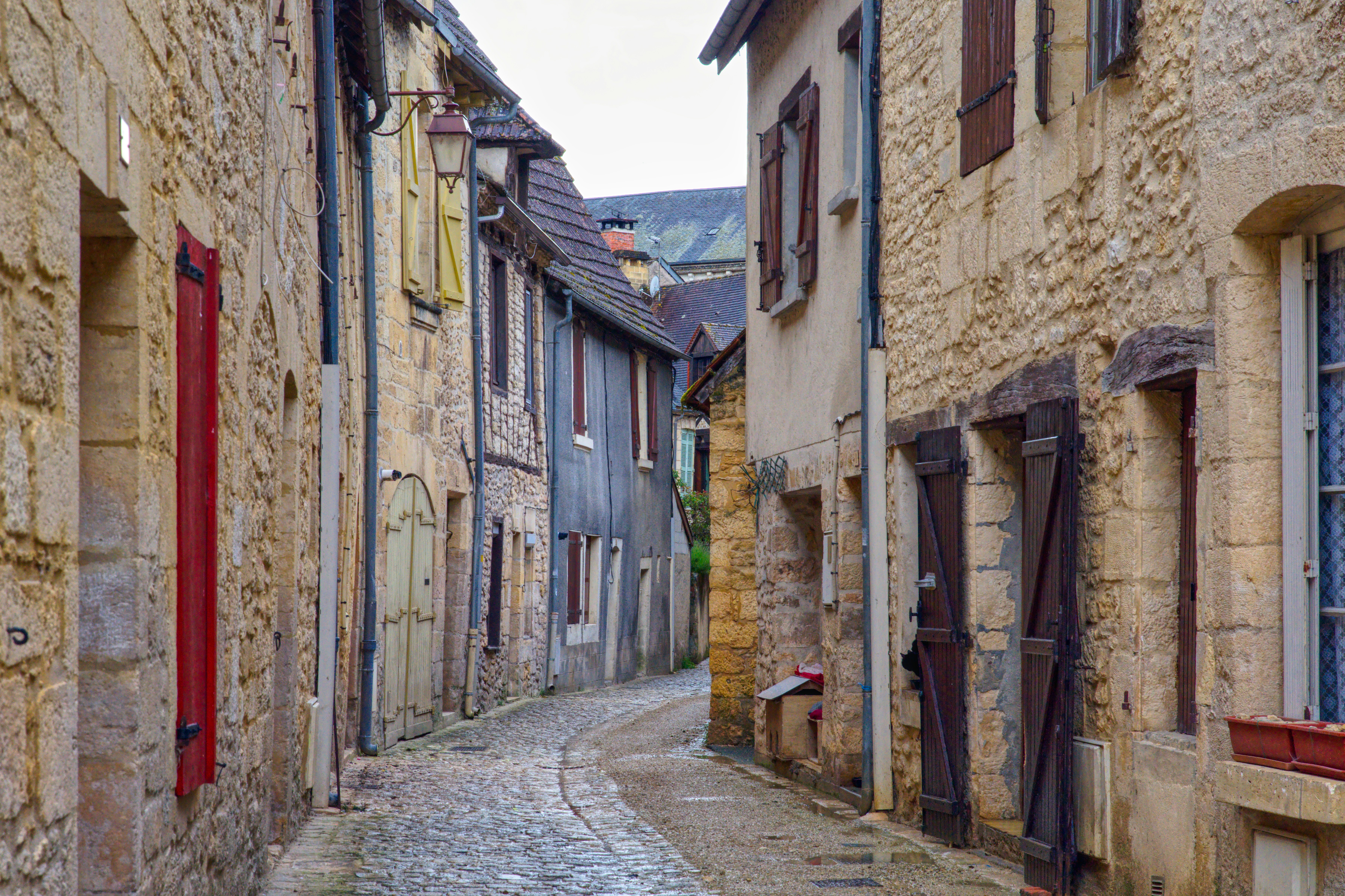 A cobblestone street in a small village
