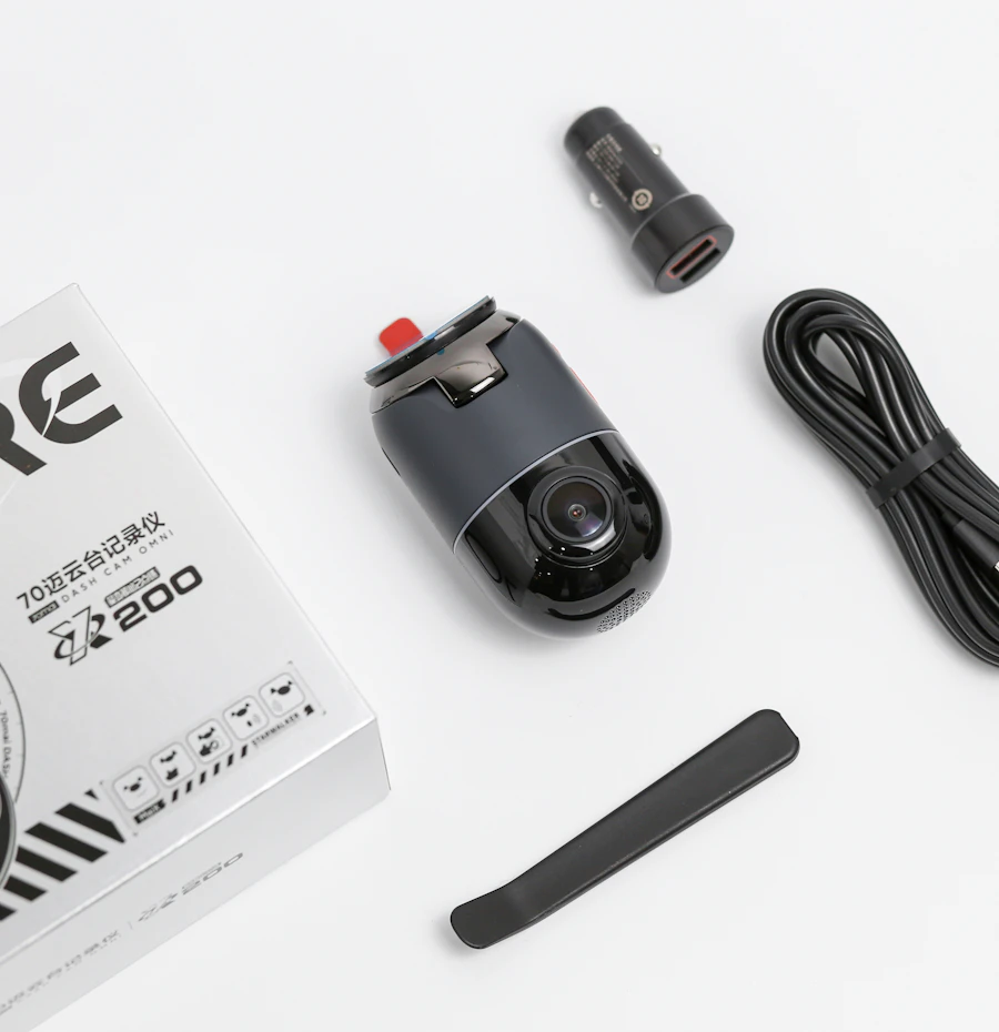 4K dash camera and mounting accessories laid out
