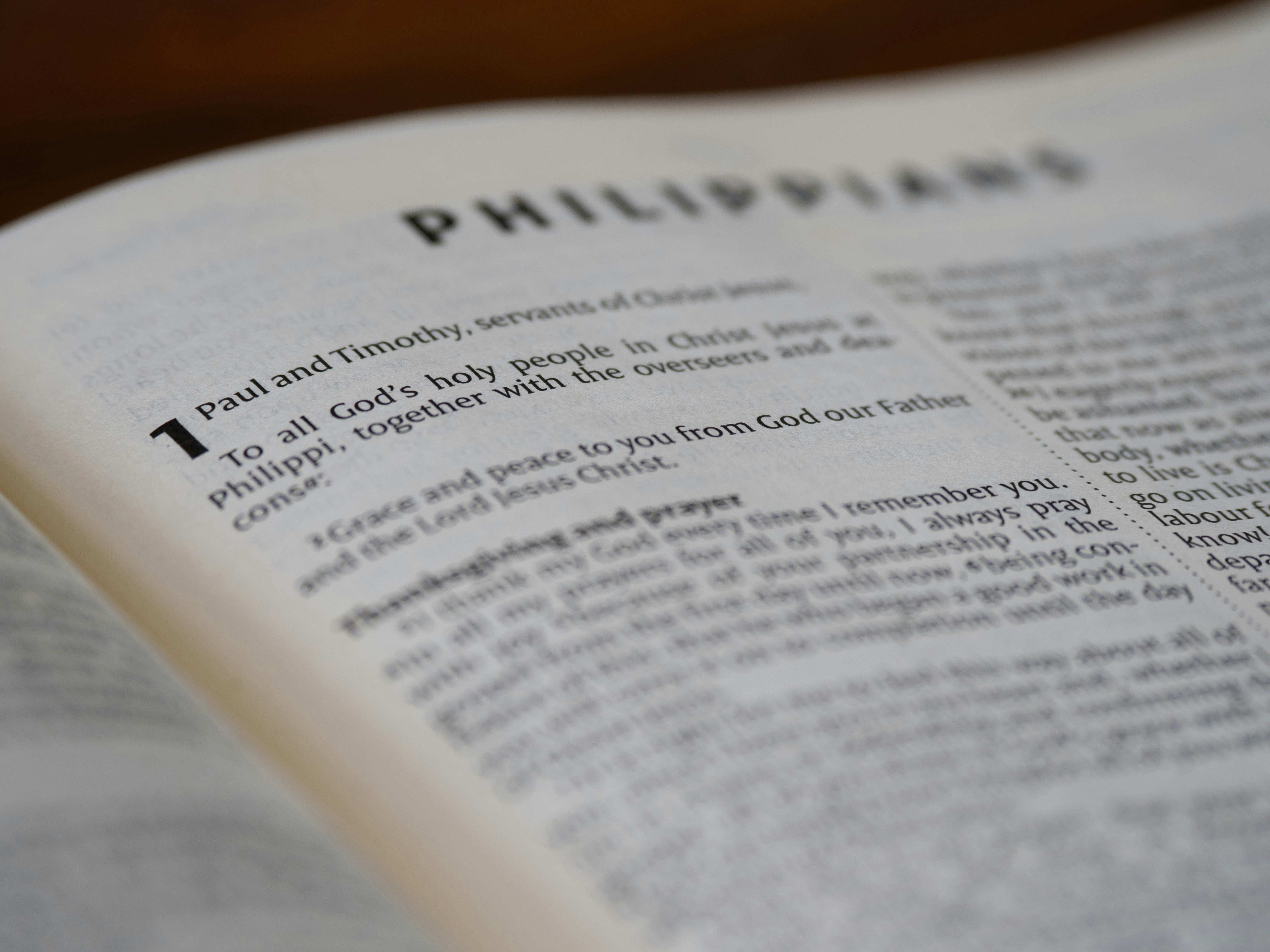close up, bokeh, bible, new testament, christian, history, text, reading, bible study, devotions, christianity, scripture, epistle, letter, philippians, paul, paul the apostle, unity, community, thanksgiving, trial, prison, christ,