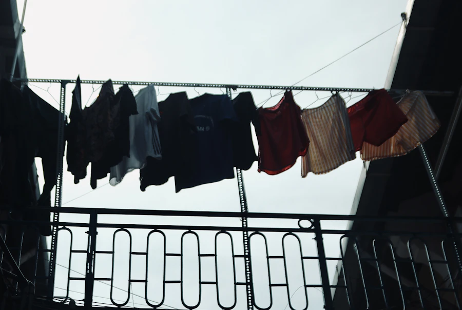 Retractable wall-mounted clothesline with lines extended