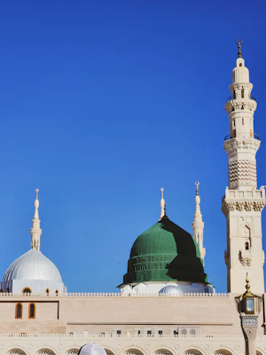 A large white building with a green dome