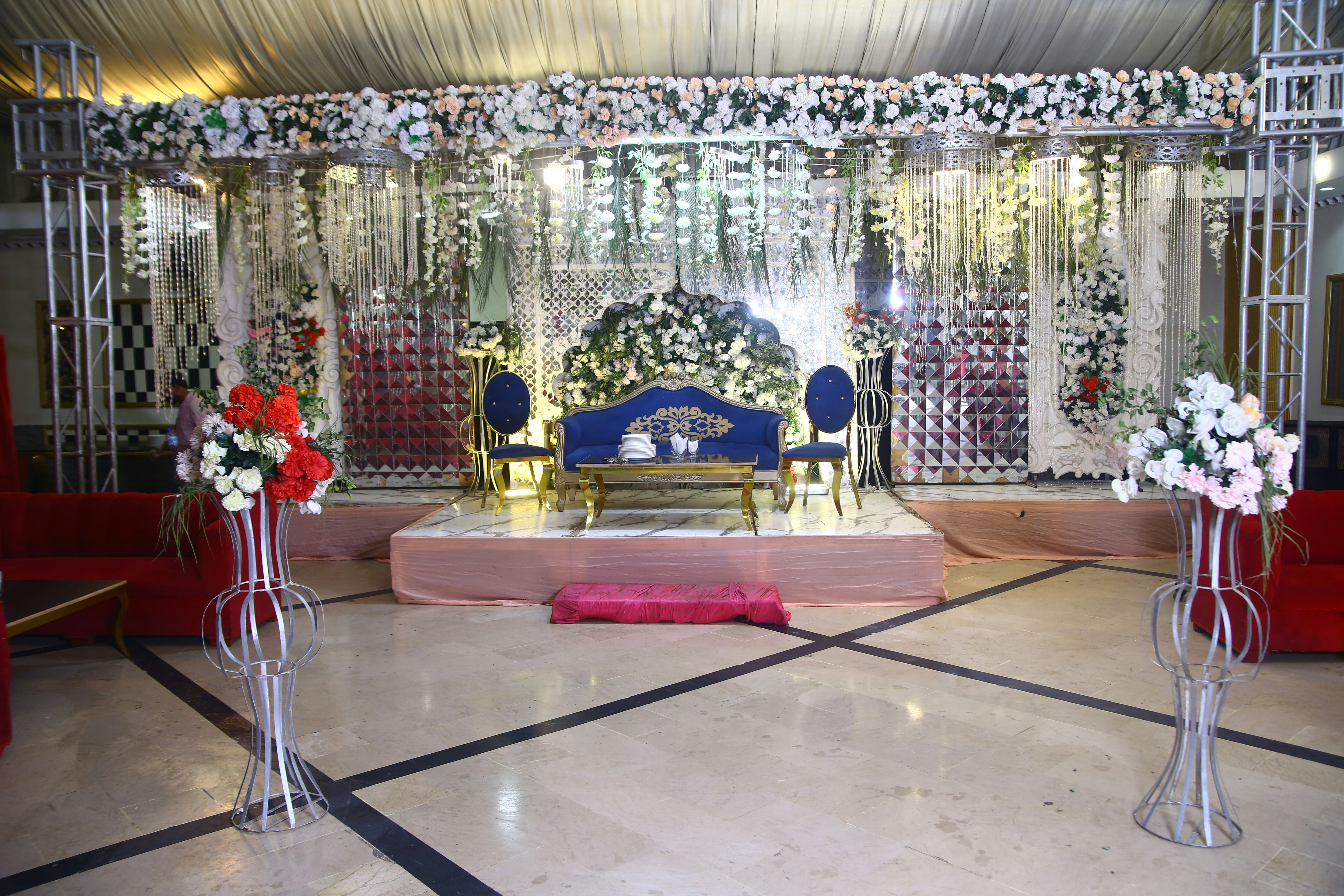 A stage set up for a wedding ceremony