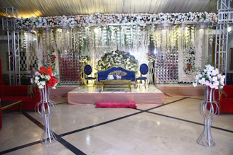 A stage set up for a wedding ceremony