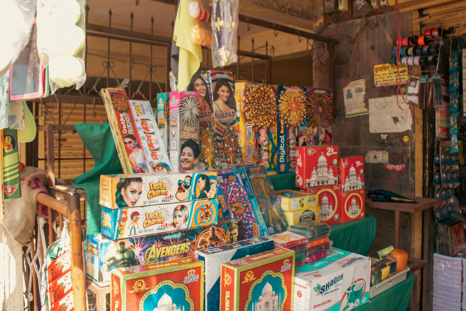 A shop crowded with colourful goods
