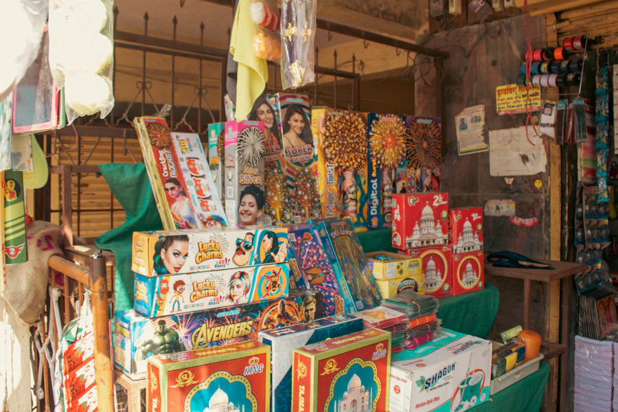 A shop crowded with colourful goods
