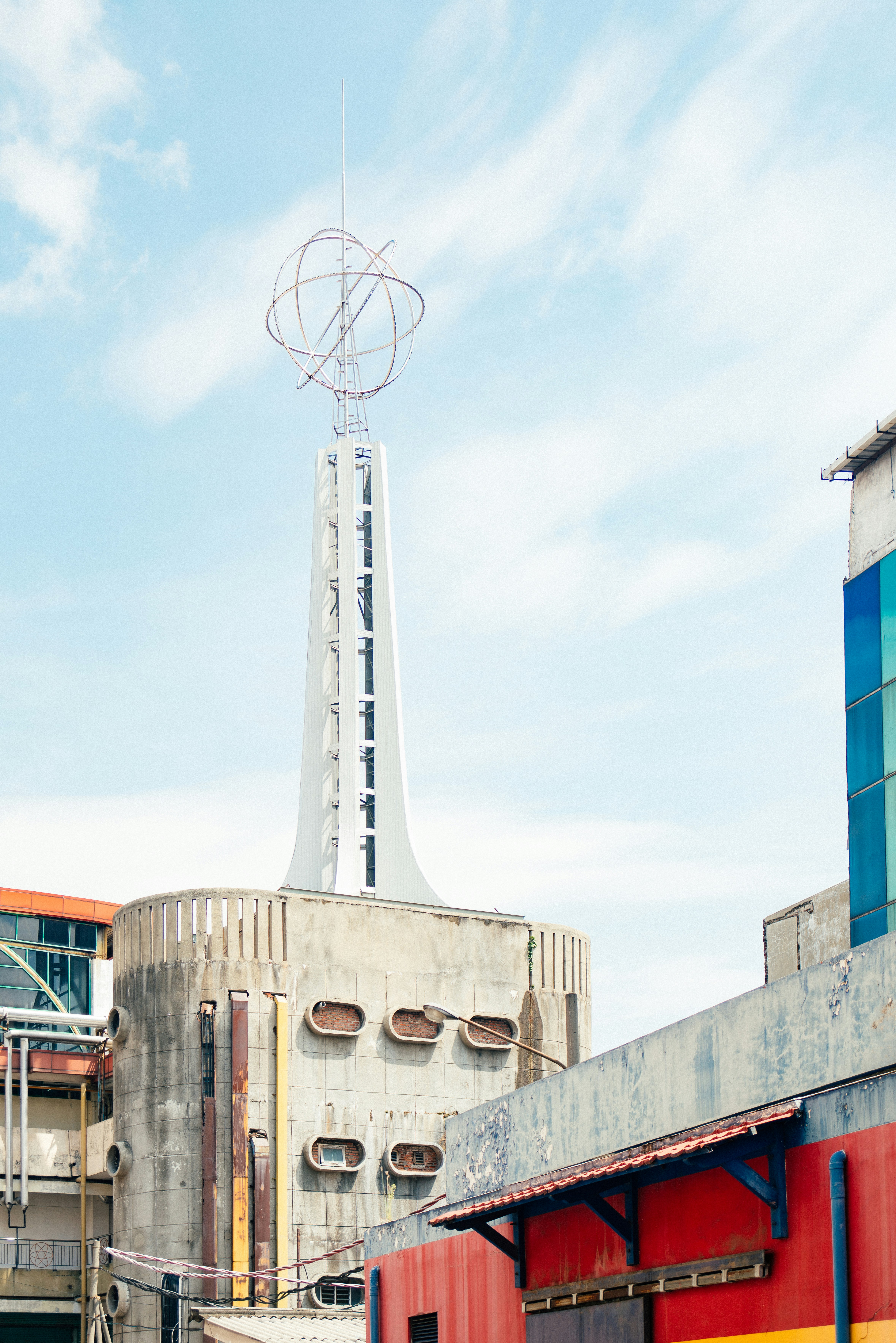 A building with a tower in the background