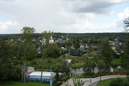 A view of a small town from a hill