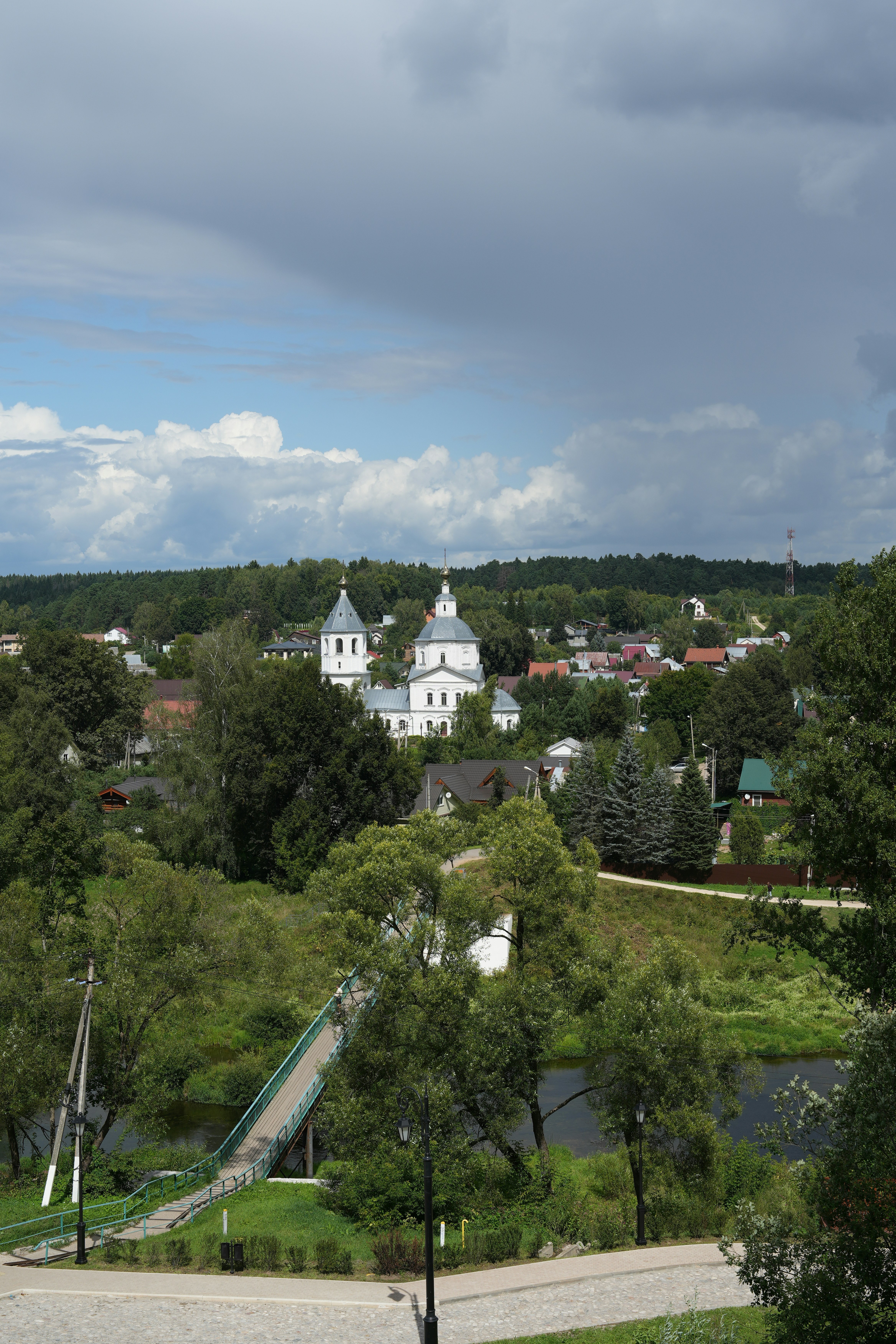 A view of a town from a hill
