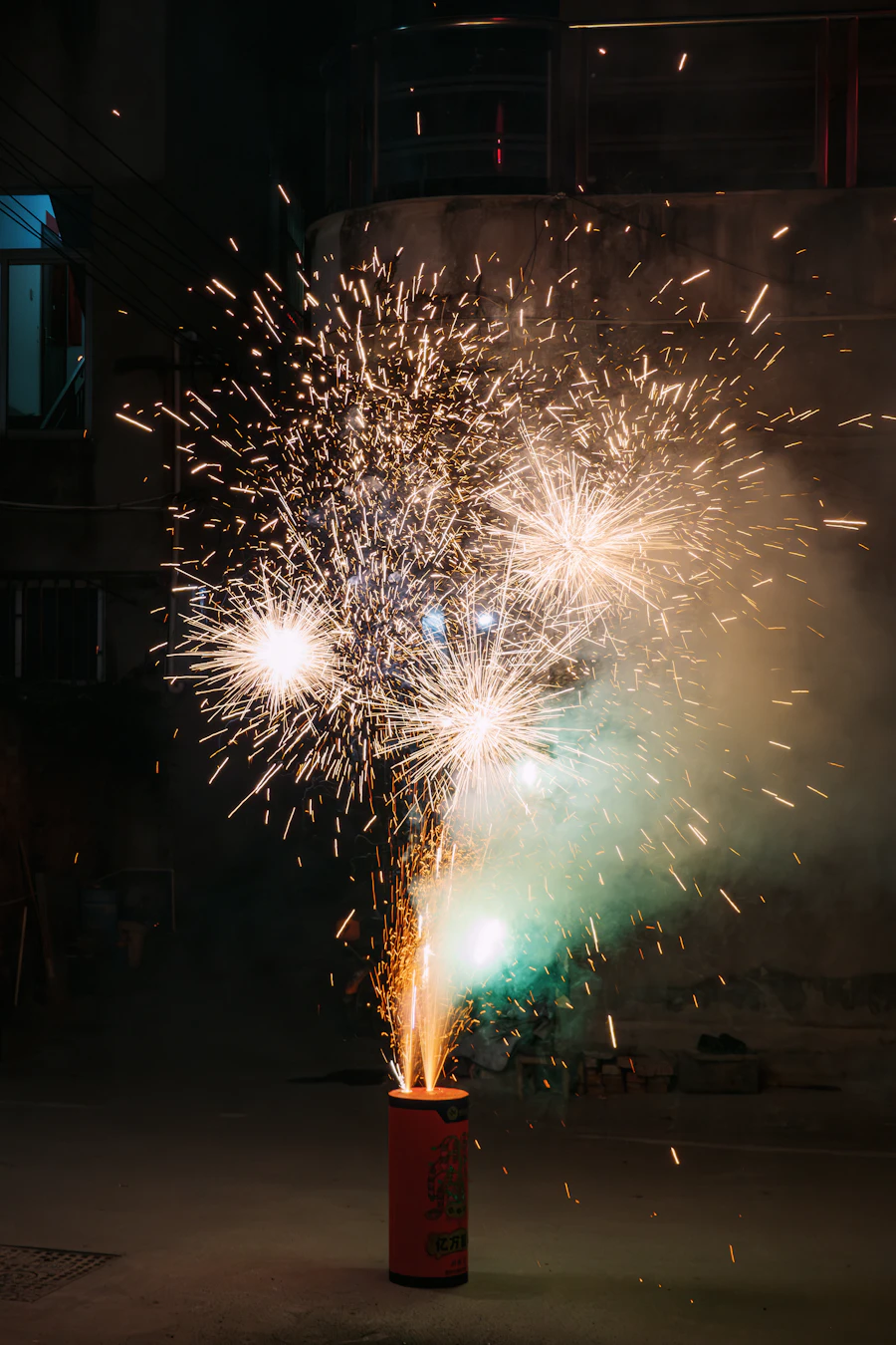 Fireworks lighting up the night sky during Chinese New Year