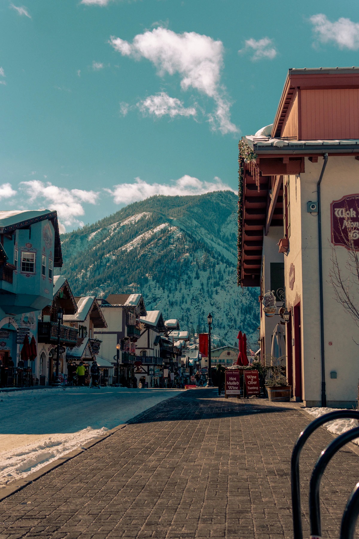 Historic mountain town with courthouse on a hill