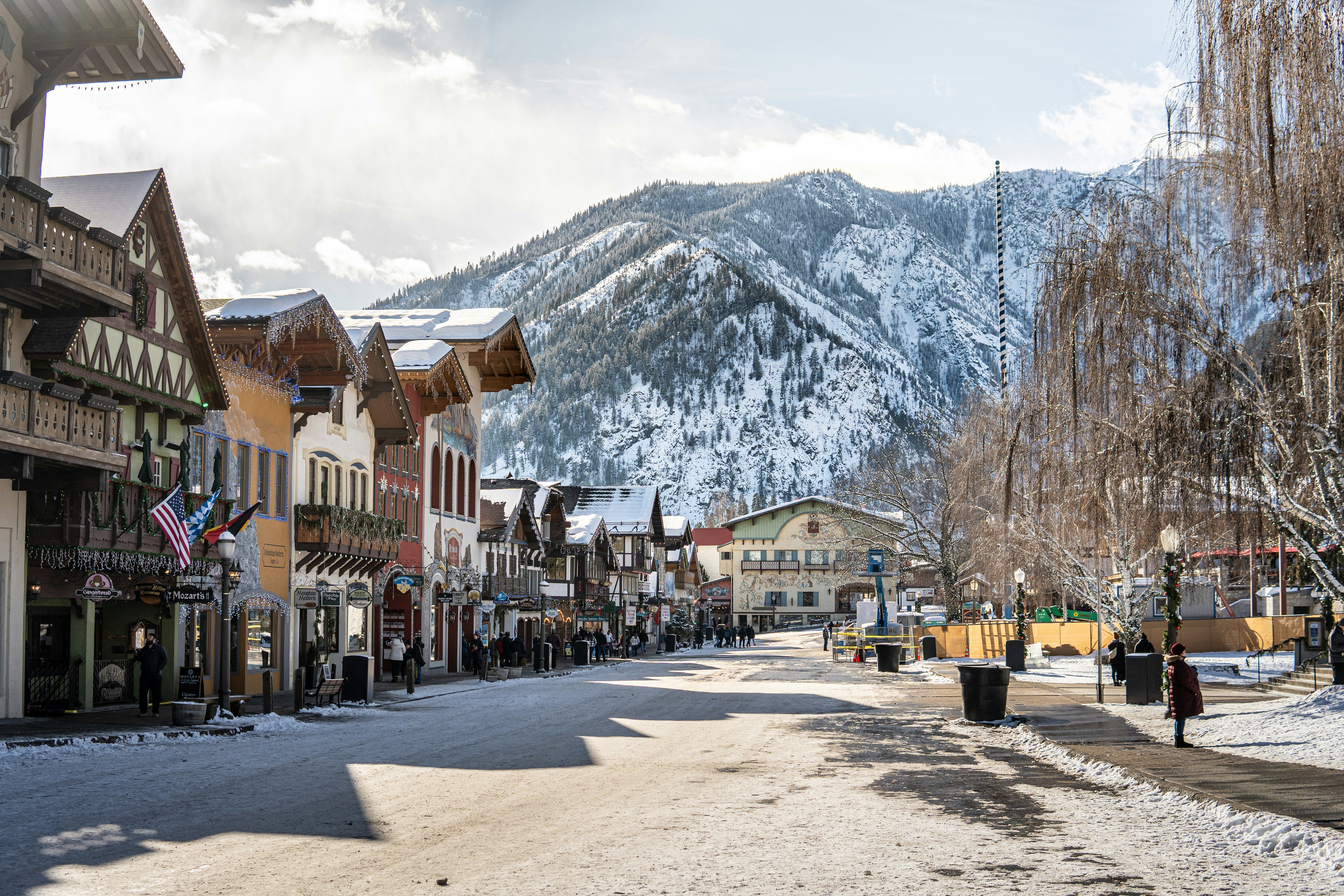 A town with a mountain in the background, Beautiful town called Leavenworth hidden in the Cascades of Washington.