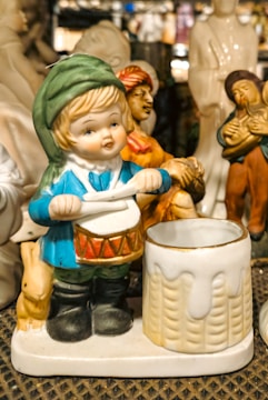 A group of figurines sitting on top of a table