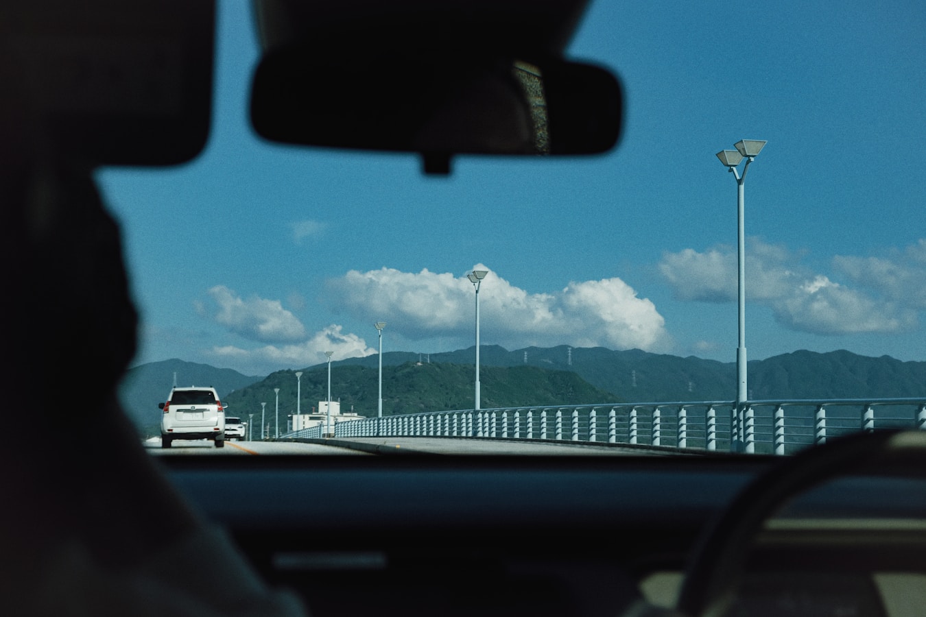 View of a California highway from inside a car, representing telematics driving data collection for auto insurance