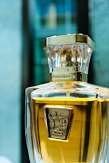 A close up of a bottle of perfume