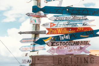 A pole with a bunch of signs on it