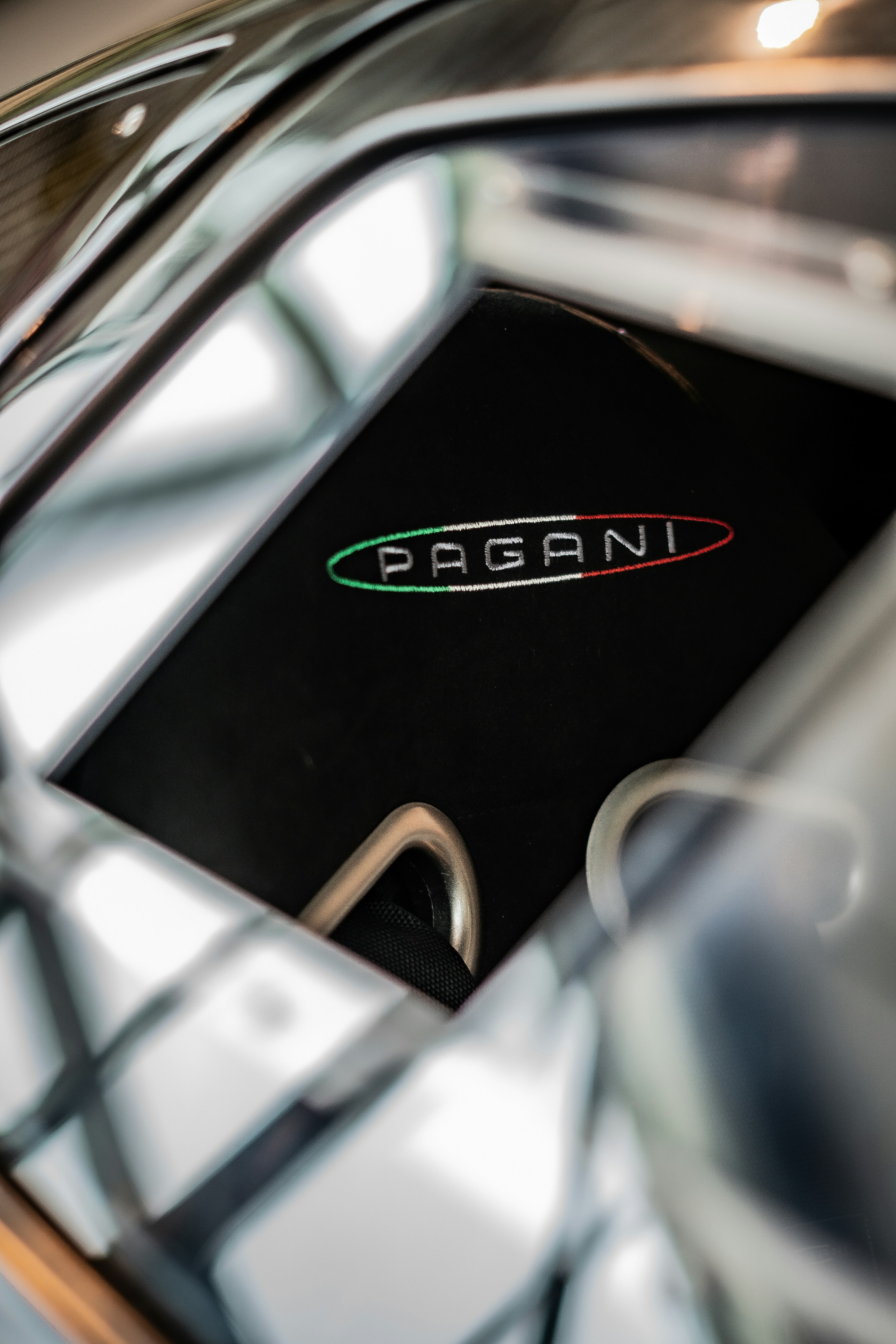 A close up of a car with a logo on it