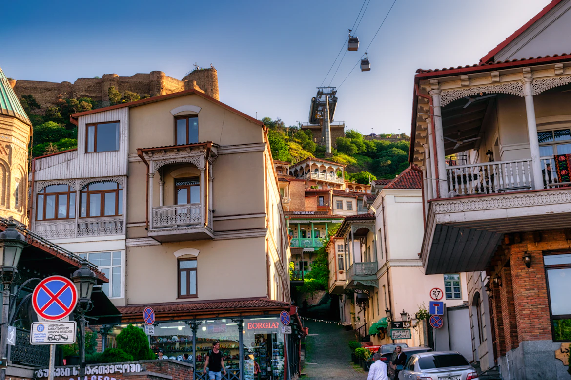Ornate wooden balconies in Tbilisi, Georgia