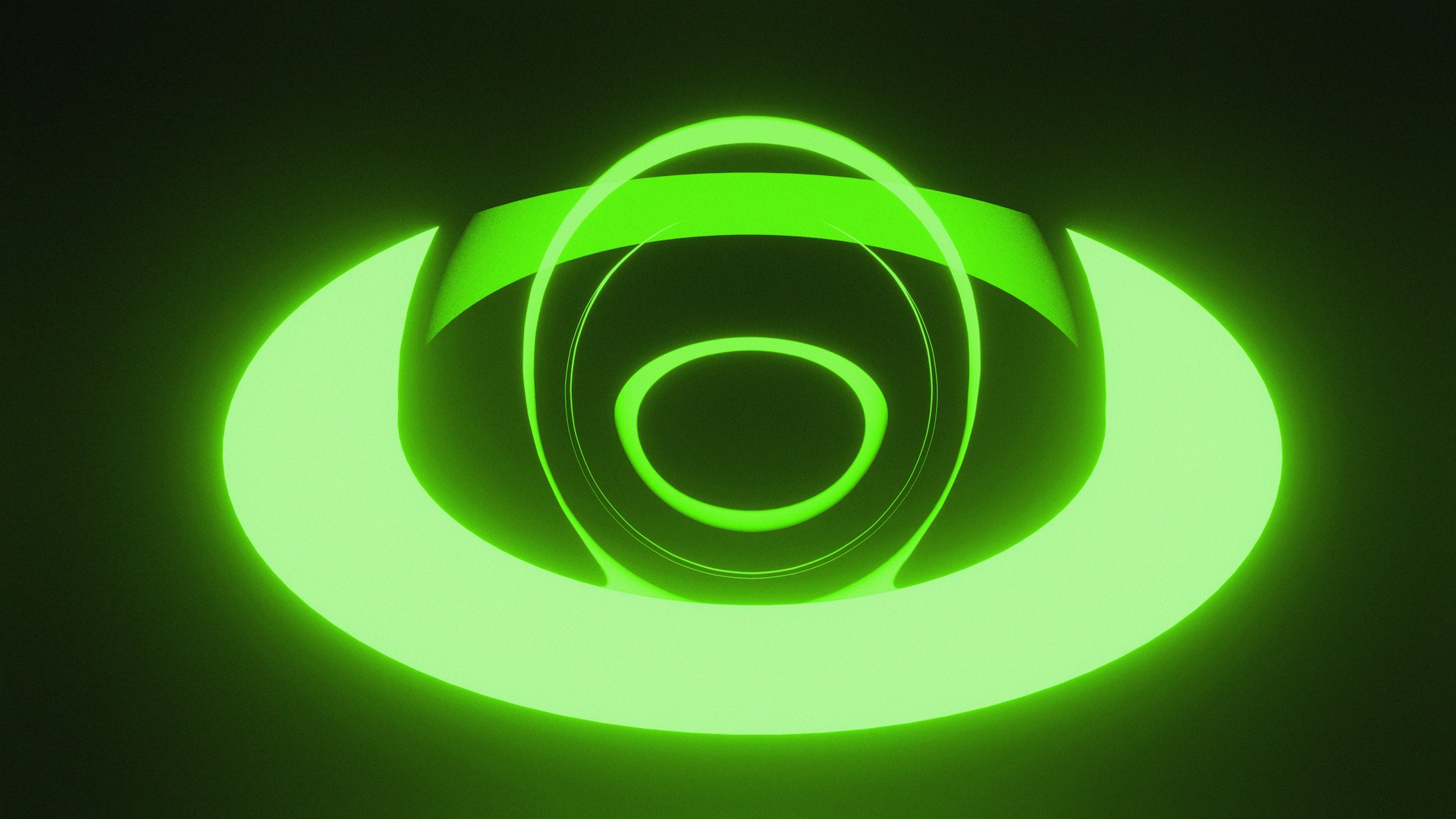 A green circular object with a black background
