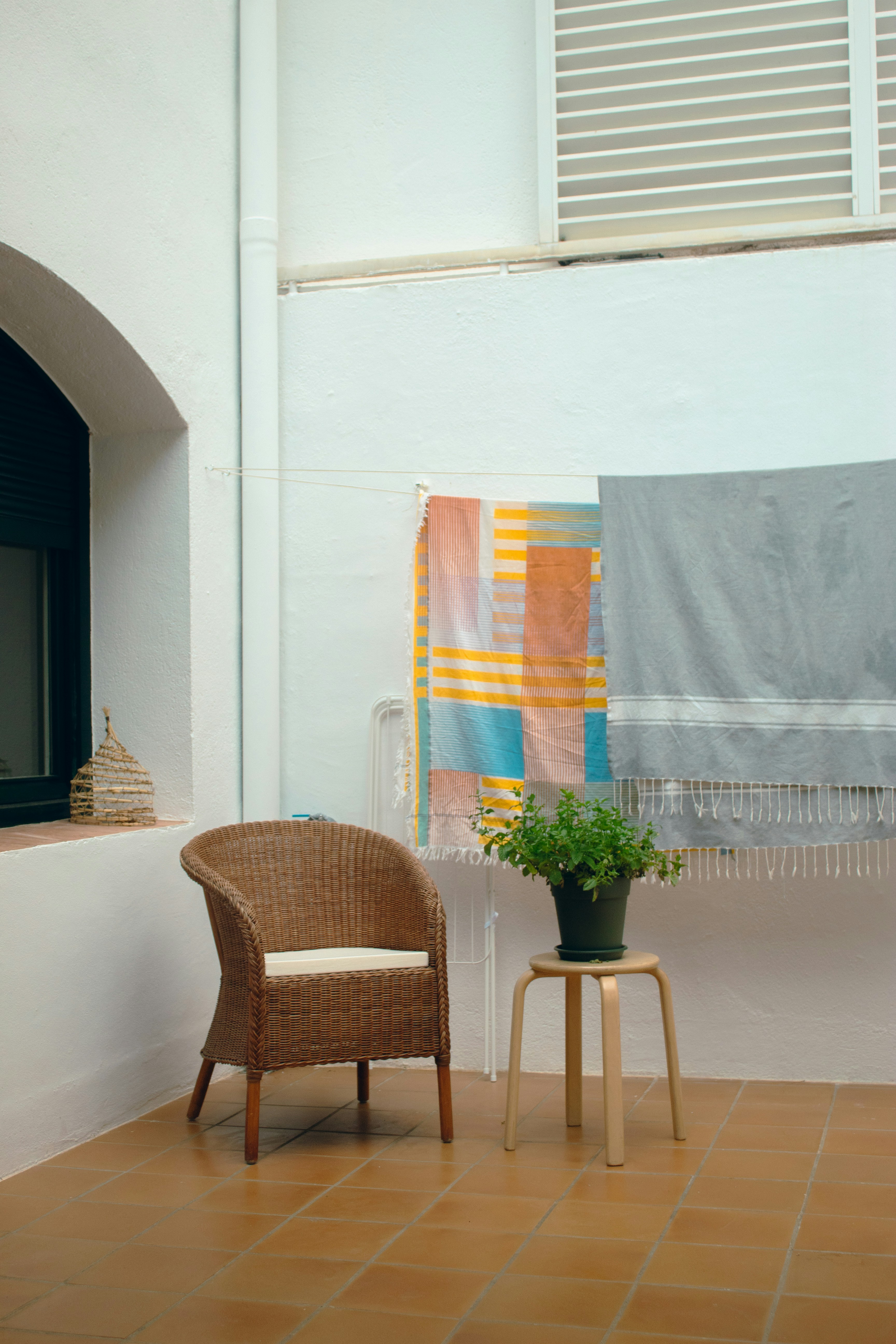 A chair and a table in a room