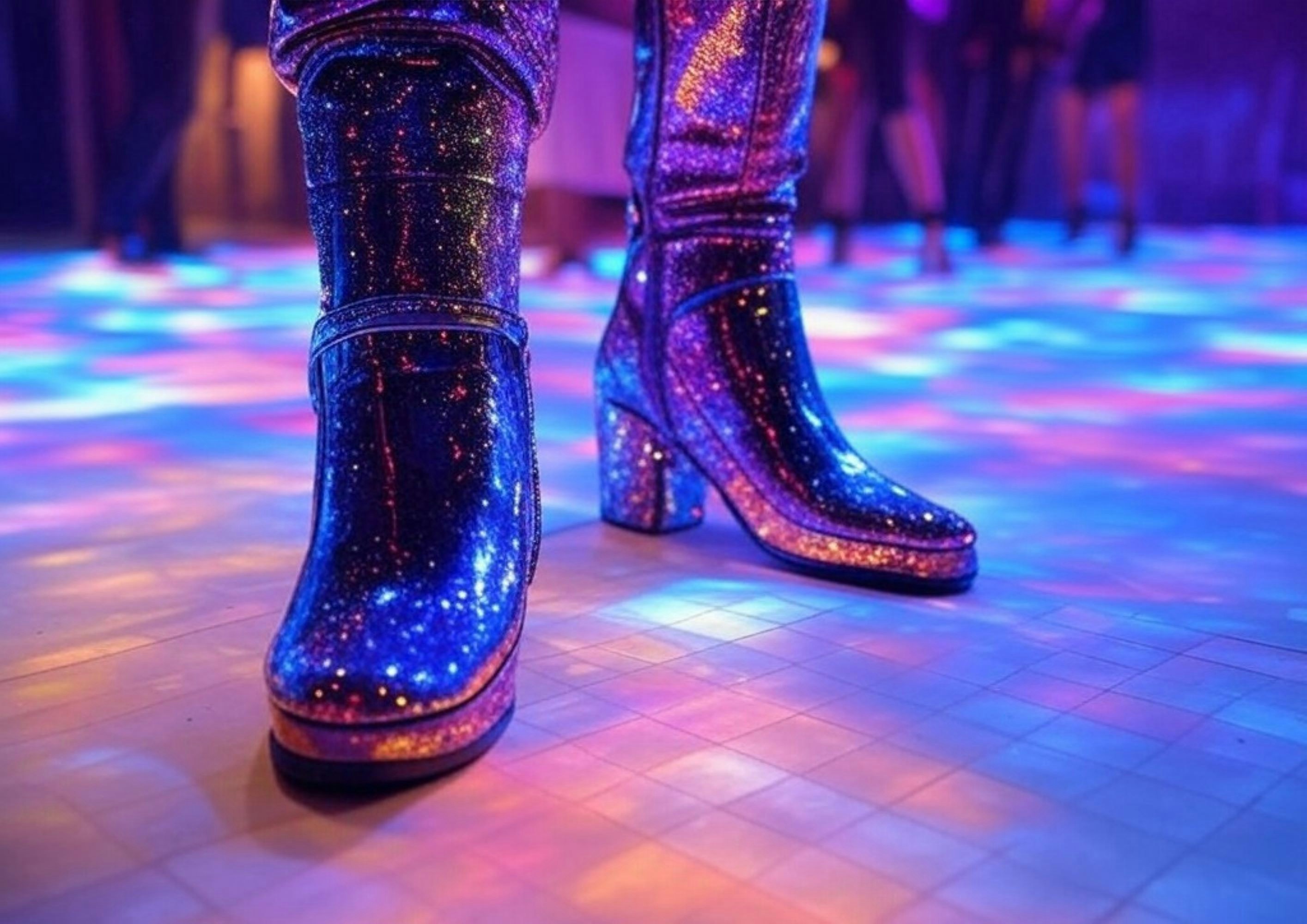 A pair of boots that are on a dance floor