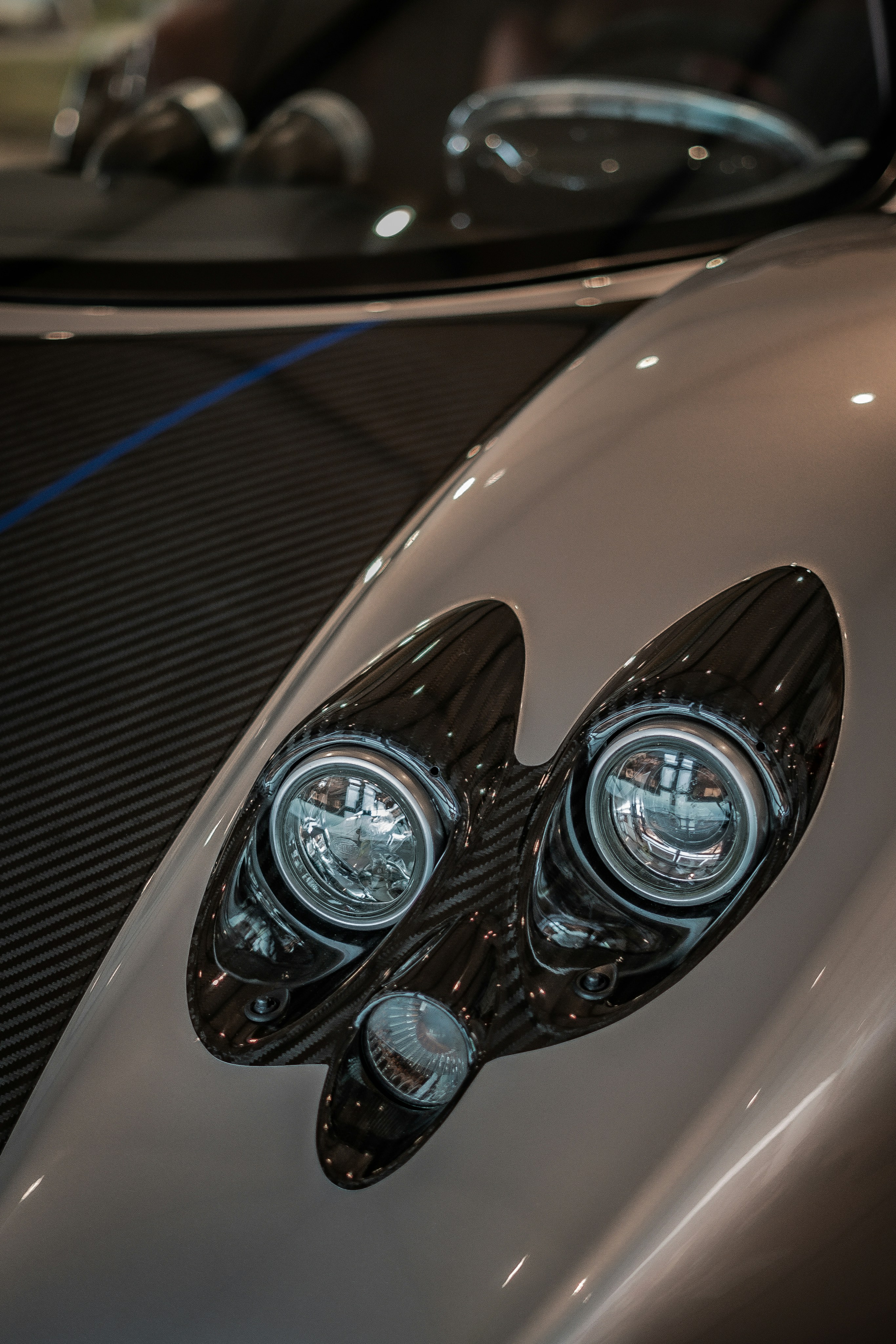 A close up of the front of a sports car
