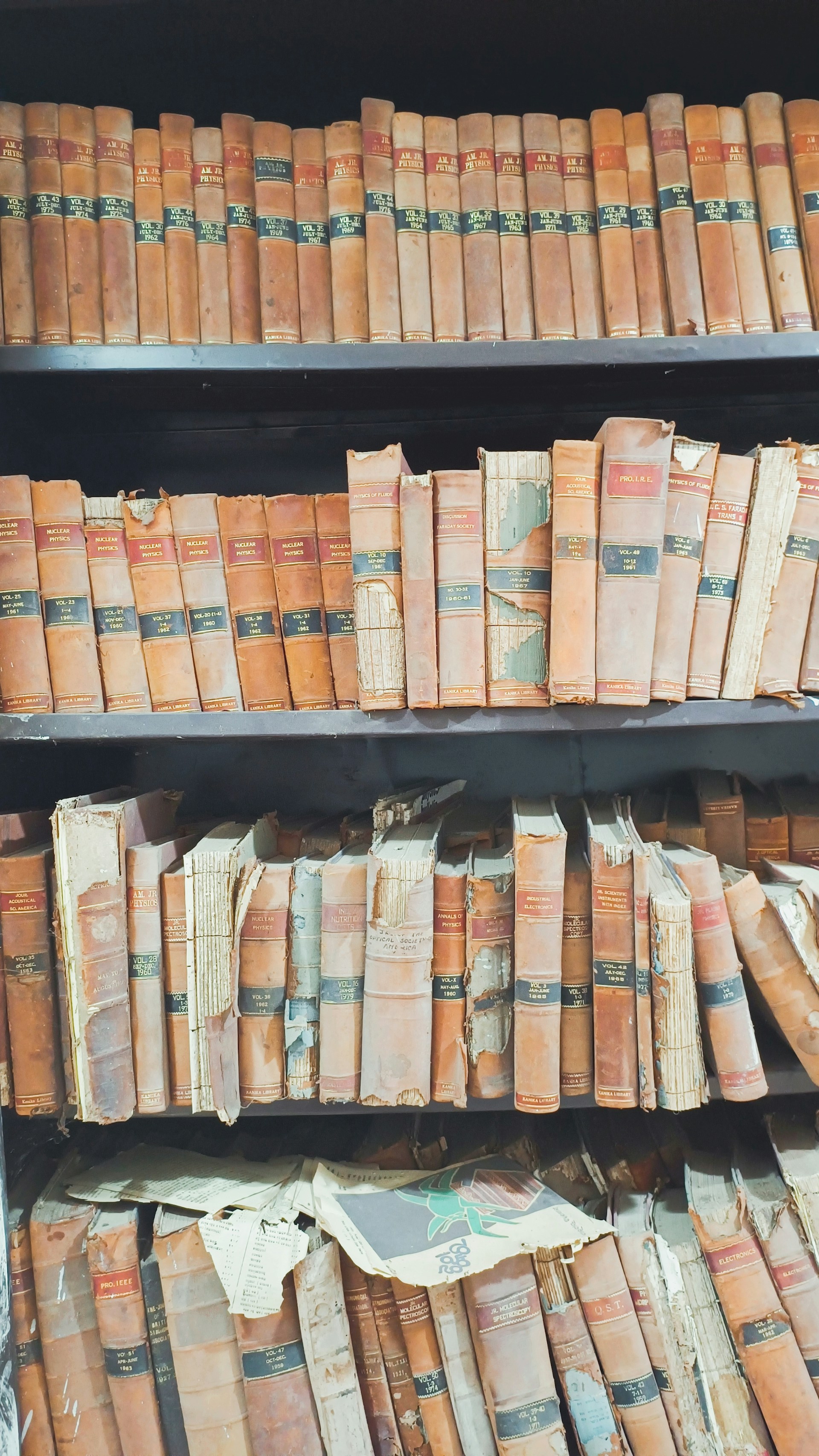 A shelf filled with lots of old books