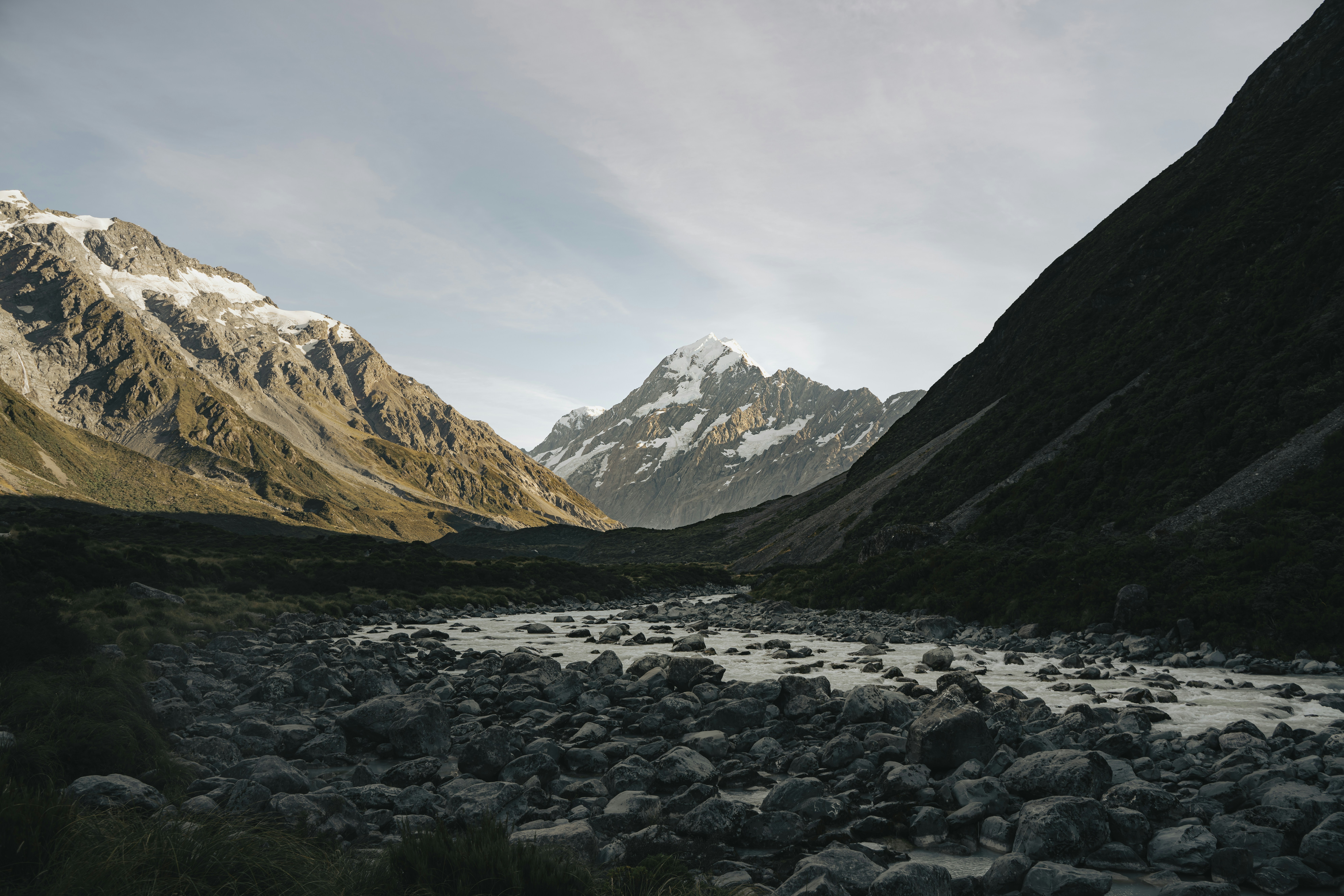 A river running through a valley surrounded by mountains