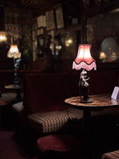 A lamp sitting on top of a wooden table