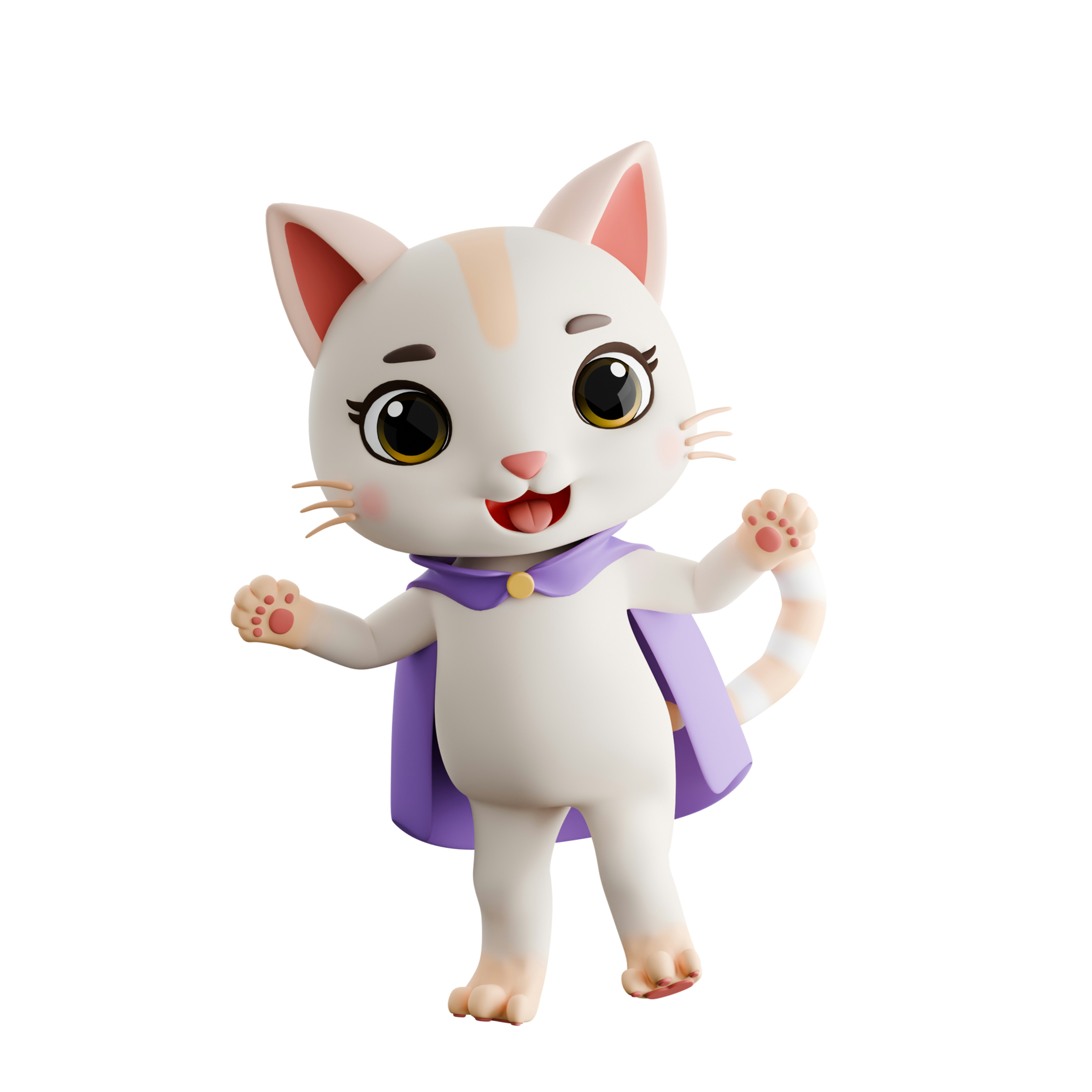 Un petit chat blanc avec une cape violette