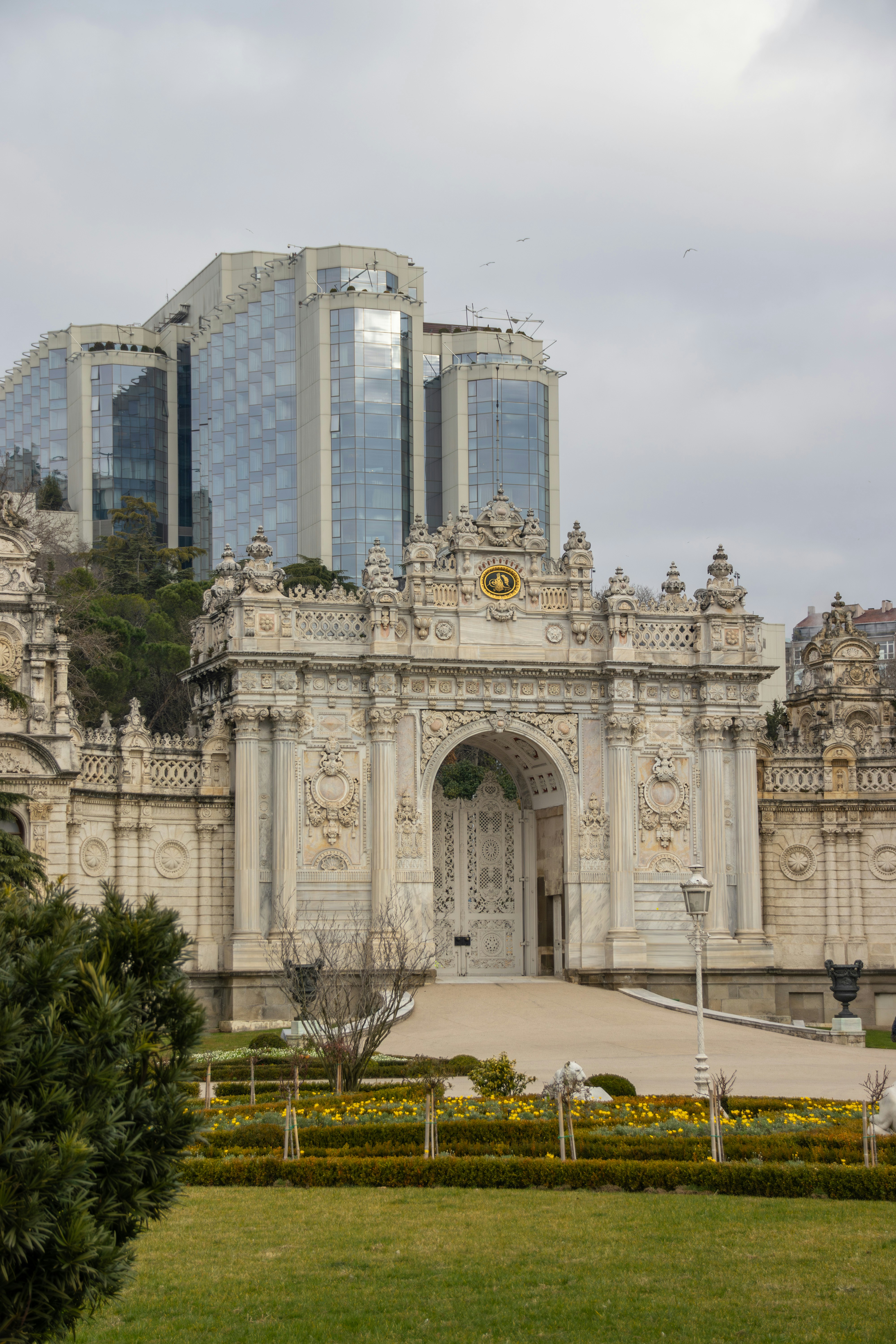 A large building with a clock on the front of it