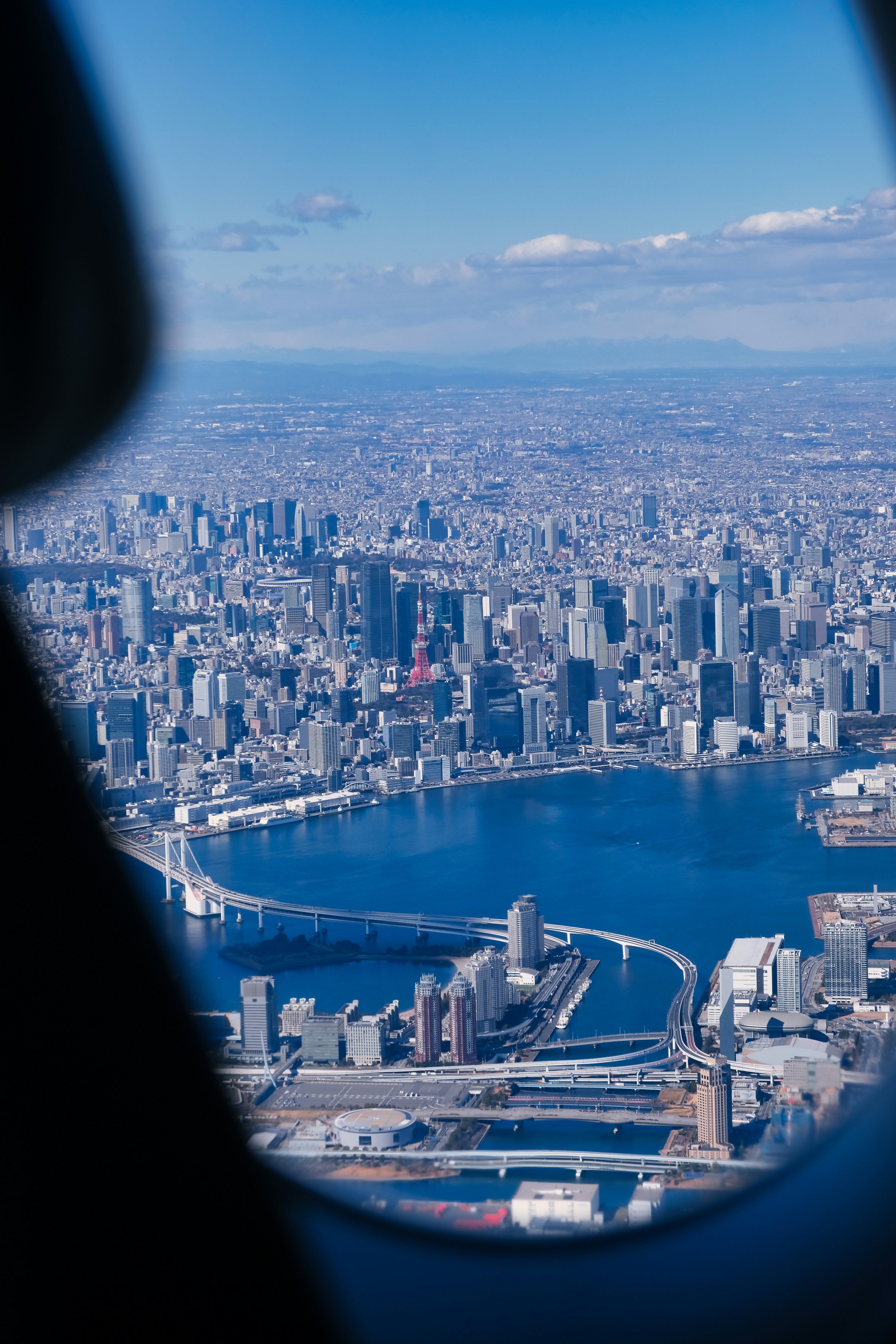 A view of a city from an airplane window