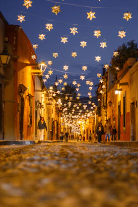 A street with a lot of lights on it
