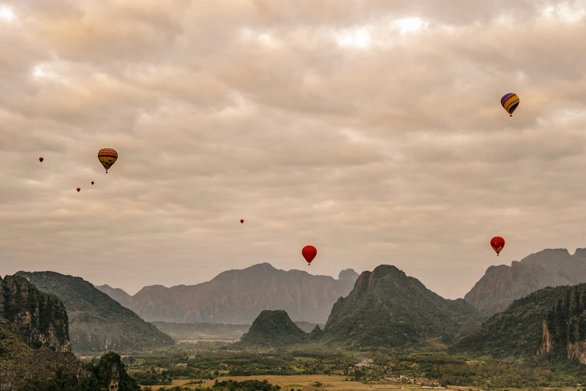 Vang Vieng Mountains and Hot Air Balloon