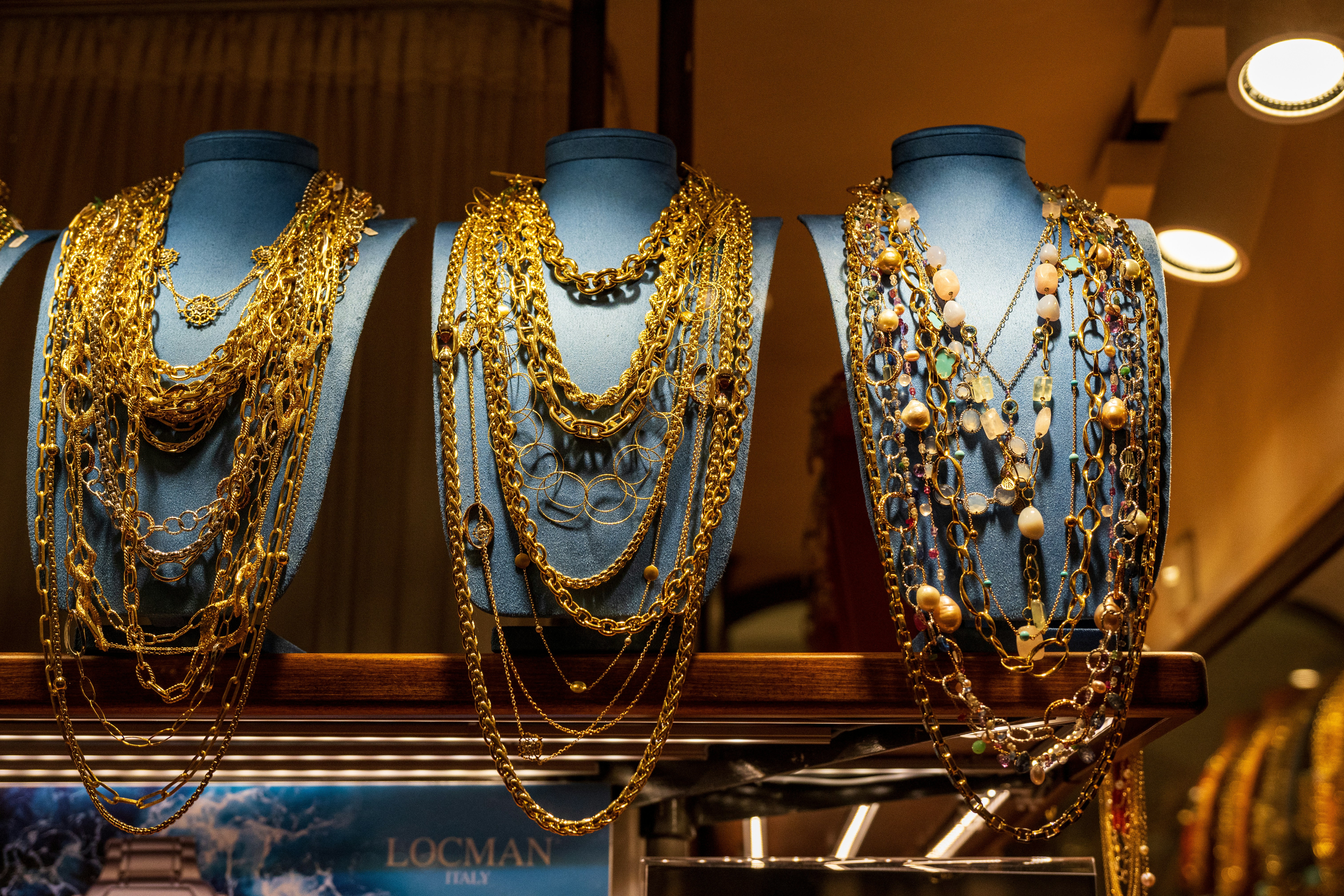 Necklaces on shelf