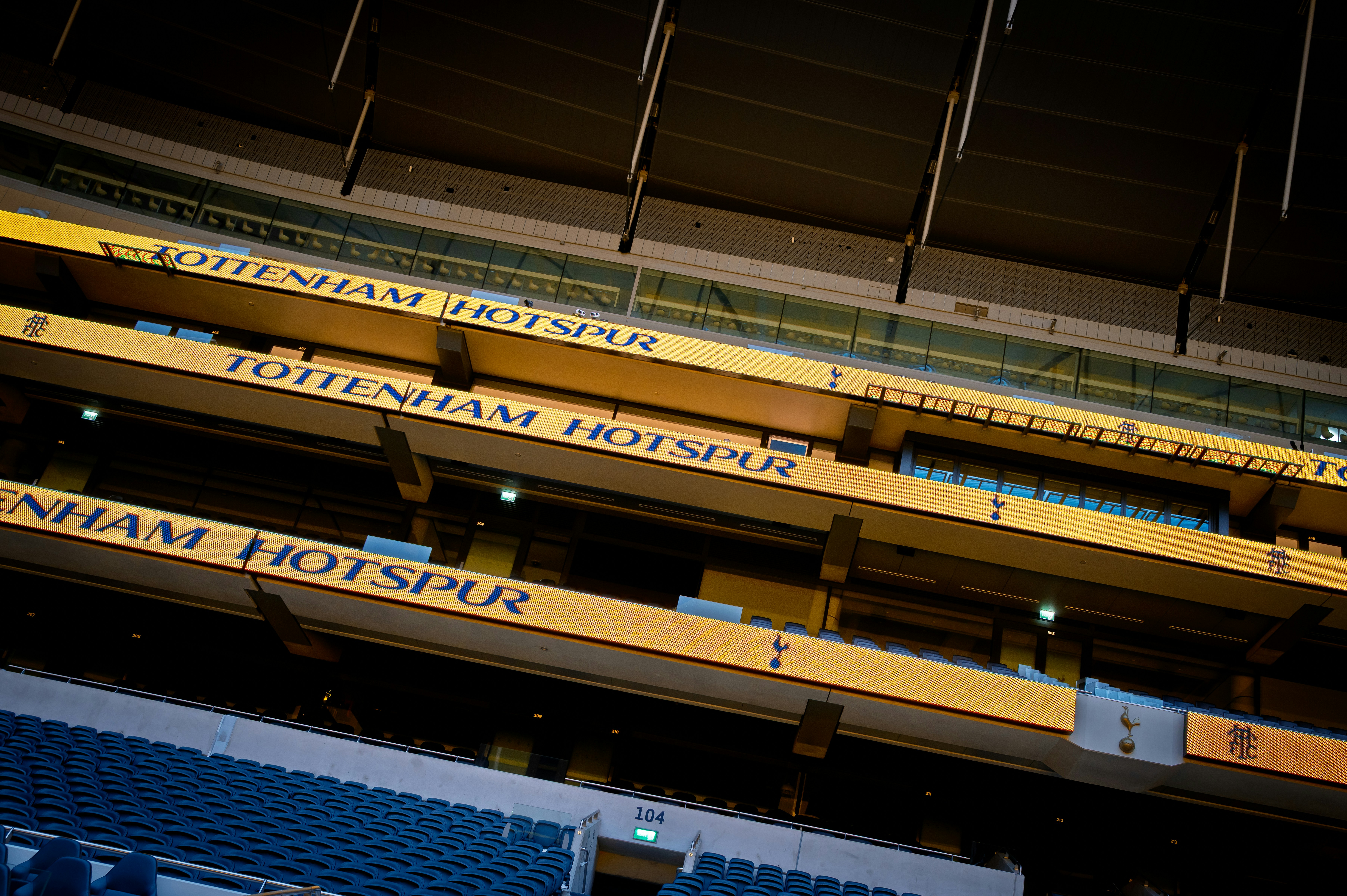 A row of empty seats in a stadium