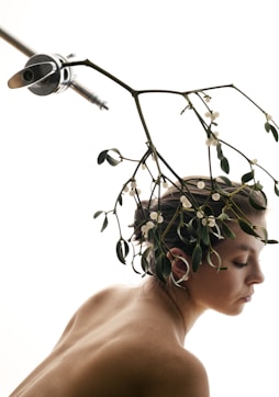 A woman with a flower crown on her head