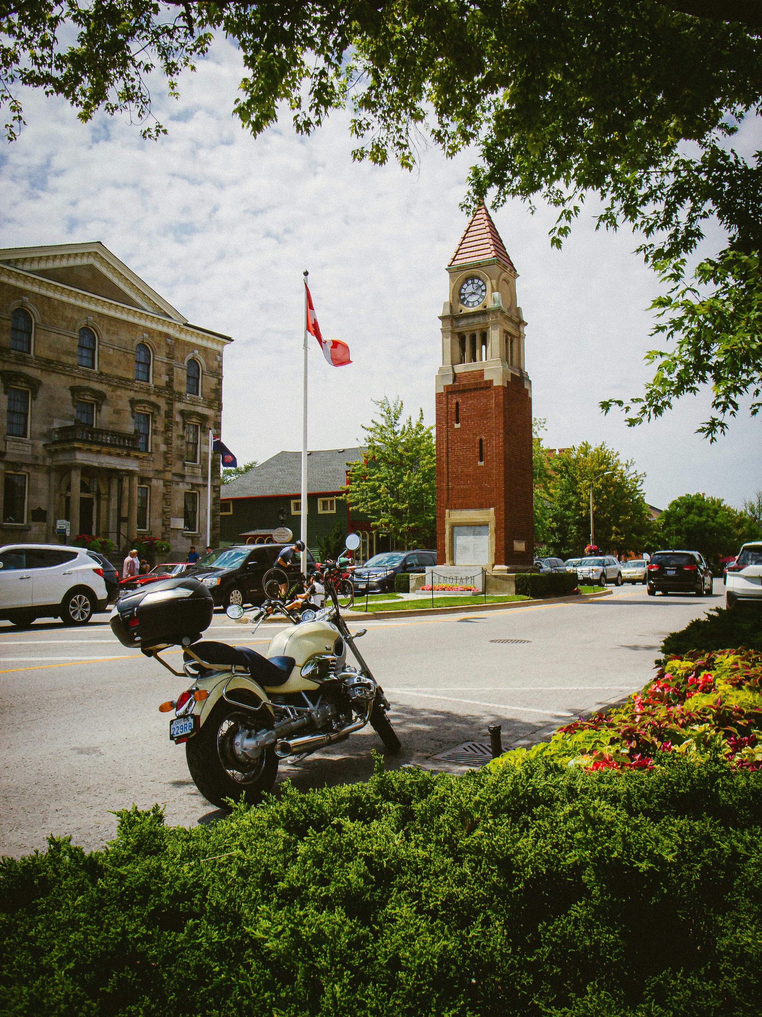 A motorcycle parked on the side of the road