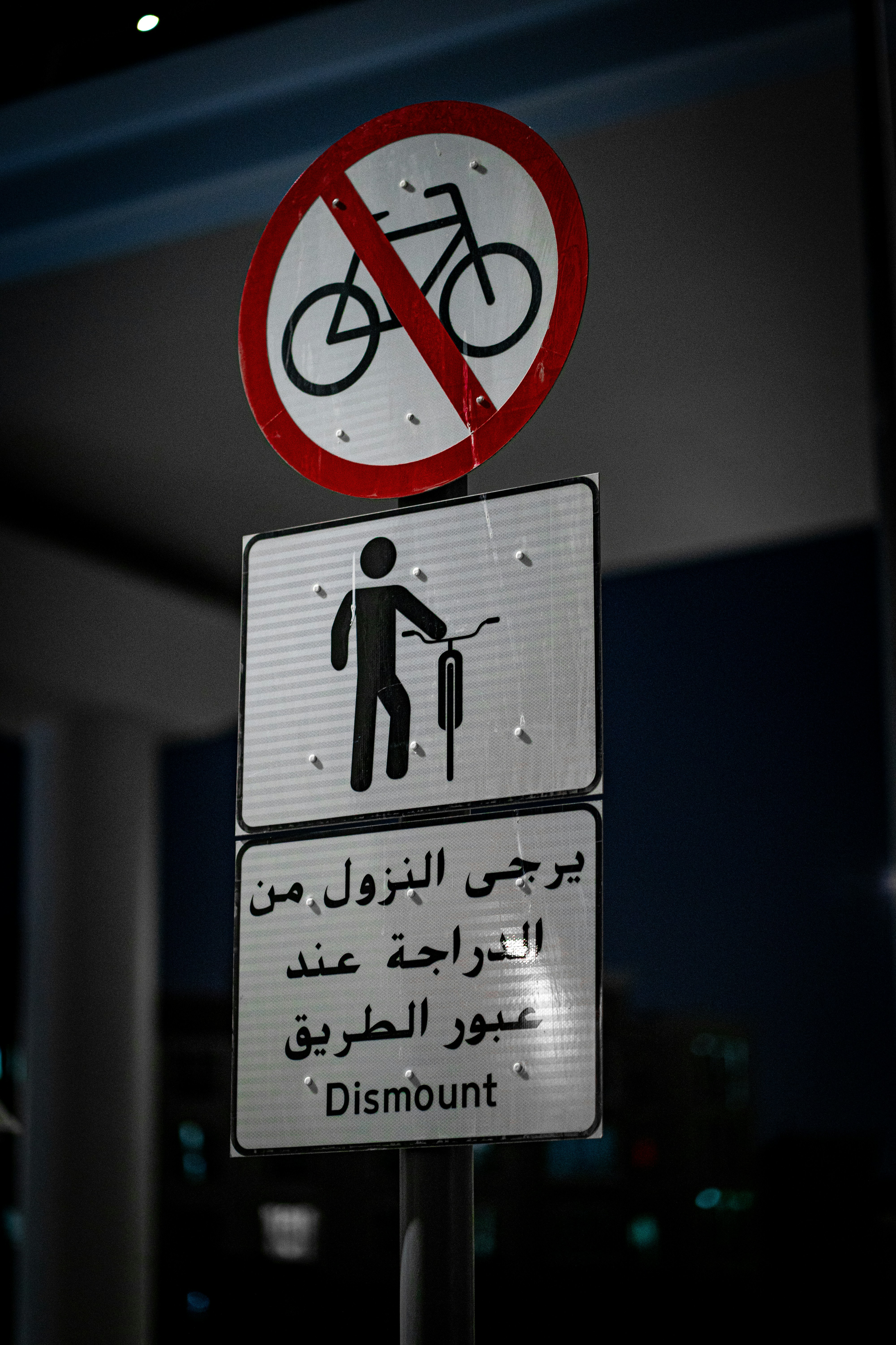 A street sign with a picture of a person and a bicycle on it